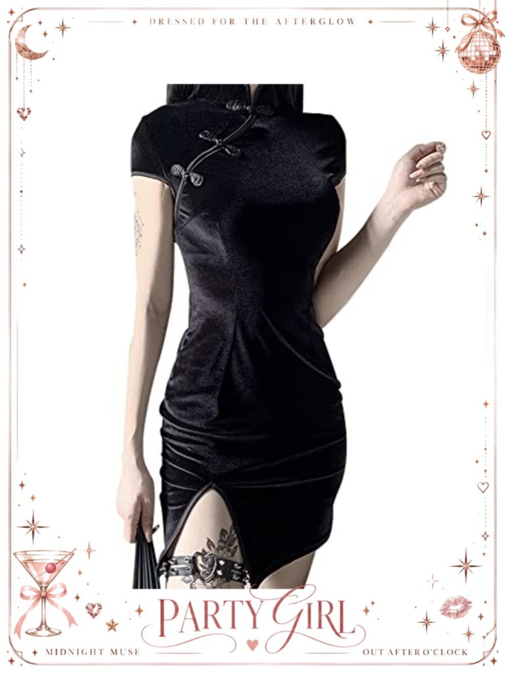 Velvet Cheongsam Mini Dress Short Sleeve Side Slit Bodycon Clubwear